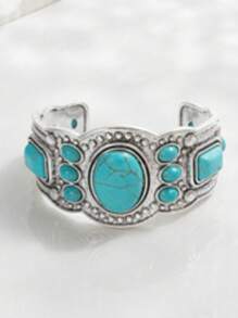 1pc Women's Western Cowgirl Style Turquoise Boho Bangle, Suitable For Casual Outfits