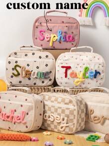 Torba na lunch z personalizowanym nadrukiem z włóczki, prezent dla dziecka, torba szkolna, torba dla dziecka, ręcznie robiona torba na lunch z imieniem, dobra jakość, wygoda, prezent urodzinowy