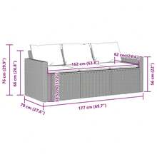 Gartensofa mit Kissen 3-Sitzer Schwarz Poly Rattan
