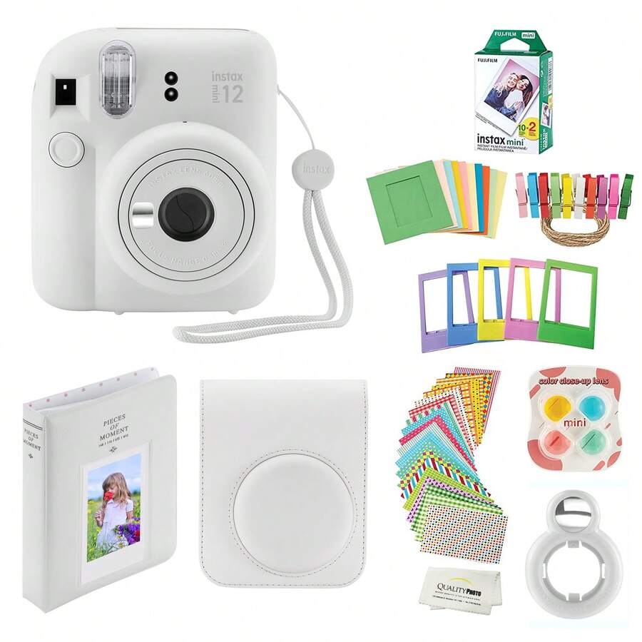 Fujifilm Instax Mini 12 Instant Camera With Case, 20 Fujifilm Prints, Decoration Stickers, Frames, Photo Album And More Accessories (Clay White) - Clay White - 查看 1