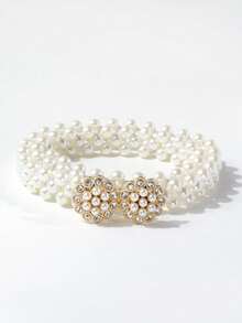 1 Girl's Flower Rhinestone Pearl Waist Corset - Beige - View 2