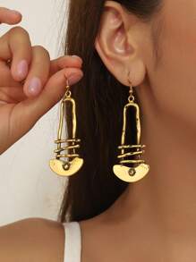 1 对复古波西米亚风格仿古银色扇形长吊坠耳环，适合女士、节日使用