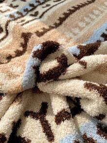 1pc Bohemian Style Double-Sided Printed Thickened Half-Fleece Knitted Blanket/Throw/Towel, Suitable For Office Nap/Sofa/Air Conditioning, Thick Hypoallergenic Knitted Blanket - Luxury Nordic Heart Pattern, Suitable For Bedroom And Sofa, Mixed Color, Multi-Purpose,Fall Decor,Autumn Decor,Room Decor - Coffee Brown - View 3