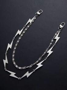 Lightning Bolt Double Layer Pant Chain, Minimalist Double Layer Punk Hip Hop Chain Belt, Fashion Pants Chain For Boys And Girls