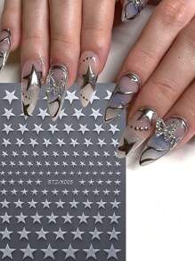2PCS Metal Golden Silver Star Nail Stickers Different Size Five-Pointed Star Decals Holographic Self-Adhesive Slider Elegant Charm Decoration Art DIY Manicure Tips Accessories Tool Stick It On Your Nails, Apply A Layer Of Clear Nail Polish Or Top Coat On The Surface, And Your Nails Will Look More Beautiful And The Nail Stickers Will Last Longer. - Multicolor - View 3