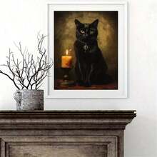1 件黑猫复古装饰艺术帆布印刷品，经典哥特式宠物肖像墙艺术，动物主题可选框架绘画海报，适用于室内和室外装饰 - 非常适合家庭办公室、客厅、卧室家居装饰万圣节装饰秋季装饰房间装饰 - 彩色 - 查看 5