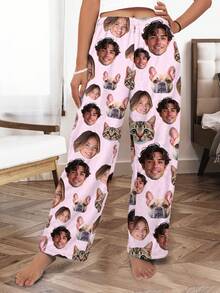 Printstory Custom Women's Fleece Flannel Pajama Pants, Customizable With Any Pattern, Personalized Gift, Suitable For Home, Friends And Holiday Gatherings - Pink - View 3