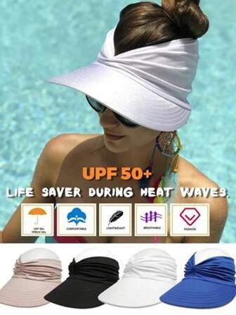 1 pieza Sombrero de sol minimalista para mujer con protección UV, ala plegable, adecuado para deportes al aire libre, playa, golf, senderismo, diseño de parte superior vacía