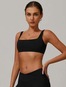 MASKERT 女士运动短款上衣，瑜伽服，运动服，跑步健身上衣，柔软透气，适合日常穿着，黑色 - 黑色 - 查看 6