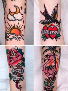 17 buc/set tatuaje temporare, autocolante tatuaje false impermeabile cu desene animate drăguțe cu motive florale vechi pentru bărbați și femei, durează 1-5 zile