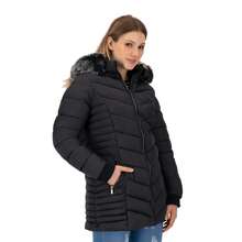 SAKERS OUTDOOR CLOTHING Chamarra Acolchada Para Mujer Capucha Peluche Suave Sakers  Liso    Elegante  Casual  Fiesta    Cremallera  Contraste  Bolsillo - Negro - Ver 3