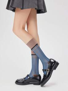 1 Đôi tất Hàn Quốc phong cách tạp chí Xuân/Hè 2025, tất mỏng cao đến đùi cổ điển, ấm áp - Nhiều màu - Xem 11