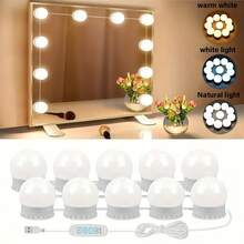 4/10/12 Luzes de Espelho de Vaidade LED, Luzes de Maquiagem de Estilo, Alimentadas por USB com 3 Cores de Luz + 10 Níveis de Brilho, Comprimento Ajustável Adequado para Espelhos, Cômoda, Armários de Diferentes Tamanhos, Decoração Doméstica