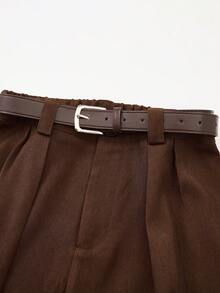 EARO Women's OL Style High-End Fashion Casual High-Waisted Straight-Leg Slimming Solid Color Wide-Leg Suit Pants, Comfortable With Belt, Relaxed & Elegant, Autumn/Winter, Khaki - Cà phê nâu - Xem 4