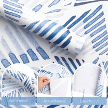 1 卷 - 可移除装饰防水接触纸 - 几何蓝色海洋设计 - 适用于卧室、浴室、橱柜、家居装饰