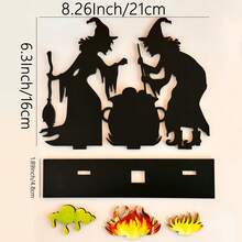 Halloween Wooden Candle Holder Decor, Black House, Witch Silhouette, Seasonal Tabletop Decoration, Halloween Themed Decor Home Decor Halloween Decor Room Decor