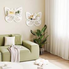 2pc Butterfly Shaped Nursery Wall Deor Floating Shelf, Cute Wall Display Rack For Kid's Room, Small Decorative Shelf Wall Mounted - 白色 - 查看 5