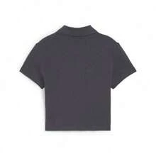 Puma Women's Fashionable Short Minimalist Collared Button-Up Short Sleeve Sports Polo Shirt 62804801 - Black - View 2