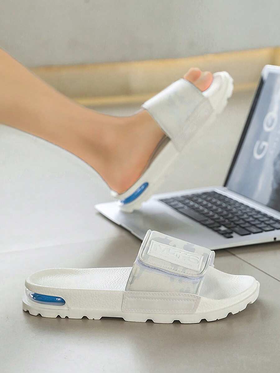 Men's Slippers, Non Slip Thick Sole, Comfortable And Casual Men's Sports Soft Sole Air Cushion Plus Size Beach Sandals, Hook And Loop Drag Men's Shoes