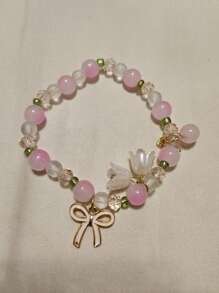 1pc Fashion Bow Flower Beaded Bracelet, Suitable As Gift For Women On Valentine's Day, Mother's Day - Bowknot Lily Of the Valley Bracelet - View 5