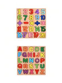 1/3pcs Wooden Digital Alphabet Geometric Building Blocks Hand Grab Board Toys Children's English Early Education Jigsaw Puzzle Toys Children's Digital Puzzle Building Blocks Early Childhood Education Wooden Matching Teaching Toys