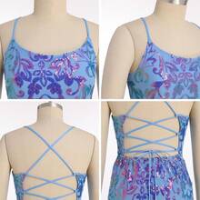 Teen Homecoming Dress Sequins Bodycon Mini Spaghetti Strap Floral Glitter - Sky Blue - View 6