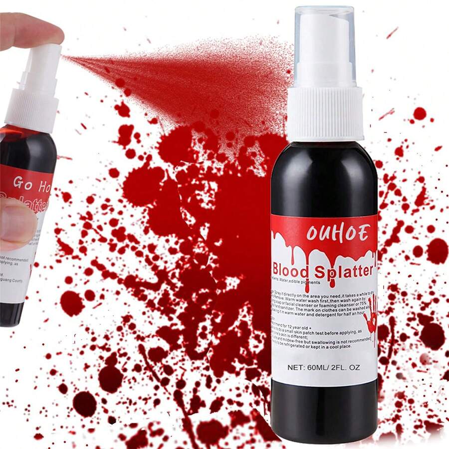 1 Botella de Spray de Sangre Falsa Lavable (60ml), Spray de Sangre Falsa de Halloween, Para Ojos, Ropa, Maquillaje de Payaso, Vampiro, Zombie, Monstruo