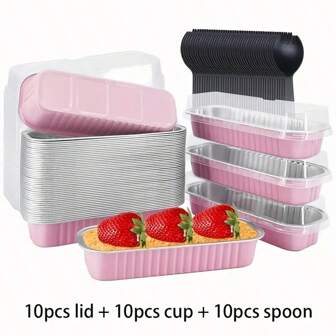 30pcs Of Rectangular Baking Boxes With Lids, Including 10 Spoons, 10 Lids, And 10 Boxes. These Creatively Designed, Simple, Practical, And Multifunctional Large-Capacity Snack Boxes Are Suitable For Barbecues, Cheese, Sweet Potatoes, Sushi, Baked Durian, Desserts, Restaurants, Kitchens, Home Parties, Gatherings, Events, Weddings, Daily Life, Graduation Season, Halloween, Christmas, And New Year