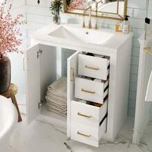 MERAX 30'' Bathroom Vanity With Ceramic Sink Combo, Solid Wood Frame Bathroom Storage Cabinet, Freestanding Vanity Set With 3 Drawers& Soft Closing Doors, White - trắng - Xem 2