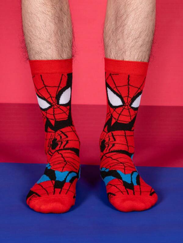 Disney 1 Pair Of Comfortable Men's Superhero Socks - Soft, Breathable, Calf Socks Elastic, Moisture Wicking, Stylish - Perfect For Gift-Giving, Parties, Everyday Wear, Casual Occasions Spider-Man - Socks