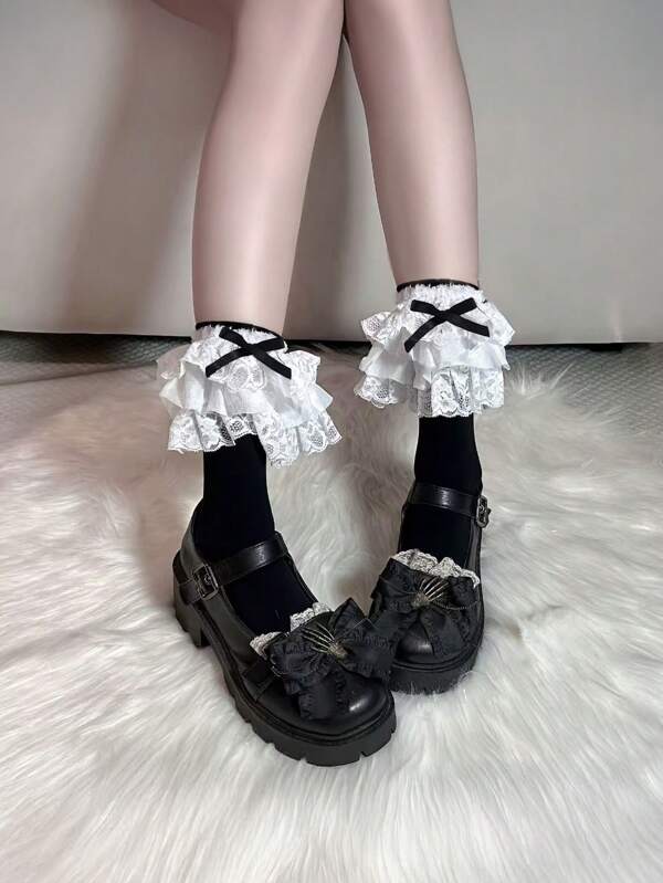 1 Pair Cute Lolita Lace Bow Socks For Girls,Women Hosiery