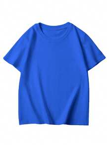 Boys & Teens' Casual Graphic Print Round Neck Short Sleeve T-Shirt, Summer Top - 藍色 - 查看 2