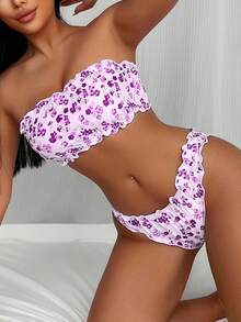 Ladies' Strapless Bikini, Vacation Style New Floral Print Sexy Strapless Bikini Swimsuit Set - 紫色 - 查看 1