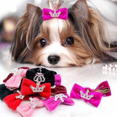 2/4/5/10pcs Pet Hair Clips, Cute Princess Crown Fashion Pet Hair Accessories, Multicolor Bow Headbands, Suitable For Small Dogs