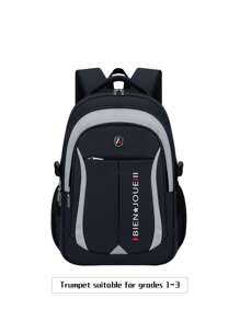 1 pieza Conjunto de mochila casual minimalista de color contrastante, mochila de estilo universitario de poliéster, bolsa de viaje ligera de gran capacidad, correa para el hombro ajustable, forro de poliéster, cierre con cremallera, diseño de múltiples bolsillos, adecuado para la escuela y actividades al aire libre, conjunto de mochila de viaje