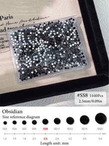 1440颗黑色实心圆形扁平水钻套装 - 高级水晶装饰，3D美甲，人偶美甲装饰，美甲，1440颗套装