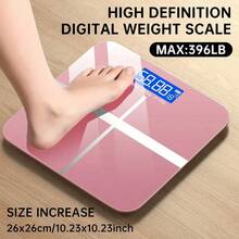 Precise Digital Bathroom Scale 396 Lbs/180 Kg, HD LCD Display With Temperature Indicator, Ultra-Wide Platform, KG/LB Switchable, Battery-Operated (Without Batteries), Weight Measuring Tool, Modern Style, Precision Electronics - 粉色 - 查看 1