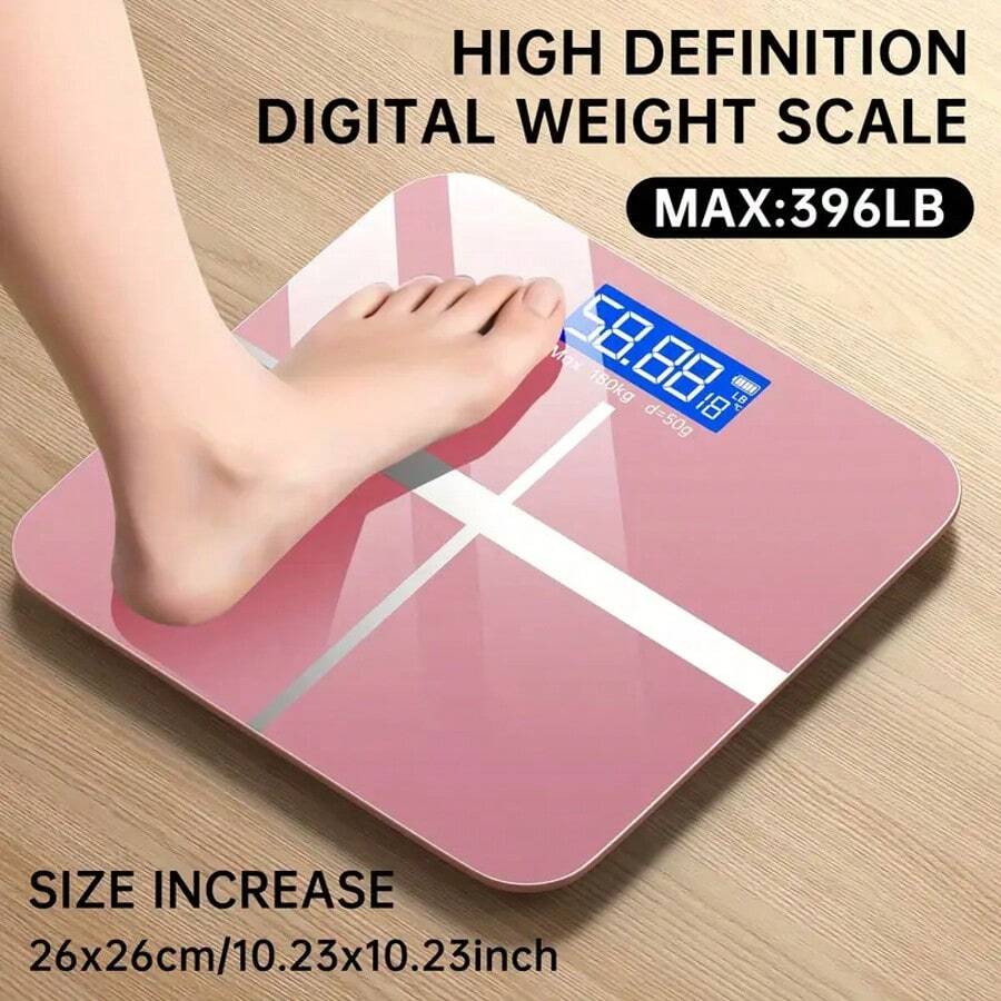 Precise Digital Bathroom Scale 396 Lbs/180 Kg, HD LCD Display With Temperature Indicator, Ultra-Wide Platform, KG/LB Switchable, Battery-Operated (Without Batteries), Weight Measuring Tool, Modern Style, Precision Electronics - 粉色 - 查看 1