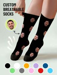 1 par de calcetines neutros personalizables, agrega tu foto al diseño de calcetines personalizados. Estos calcetines para todas las estaciones son el mejor regalo para papá, mamá, hijo, hija, pareja, esposa, esposo, regalo de San Valentín, regalo de cumpleaños, calcetines de otoño, vintage