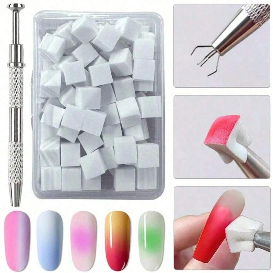 100PCS Nail Sponge Metal Gripper Mini Replaceable Nail Sponge Block For Ombre Nail Art Sponge Nail Art Tools For Nail Products Nail Accessories