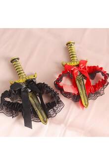 海盗蕾丝蝴蝶结腿环剑腿皮套适用于装扮道具女士女孩礼物，红色 + 黑色万圣节 - 多色 - 查看 1