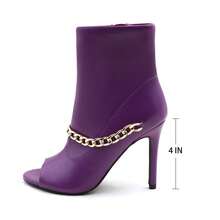 Women's Peep Toe Ankle Boots, Gold Chain Detail, High Heel: Stylish Design, Non-Slip Rubber Sole, Latex Insole For Comfort, Perfect For Shopping, Parties, And Casual Outings  Fashionable    Polyester - Màu tím - Xem 2