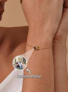 新款闪光投影手链，定制彩色照片投影手链，女士个性化圆形投影照片手链，纪念合影首饰，定制女友/母亲照片手链，定制生日纪念礼物 - 款式4 - 查看 2