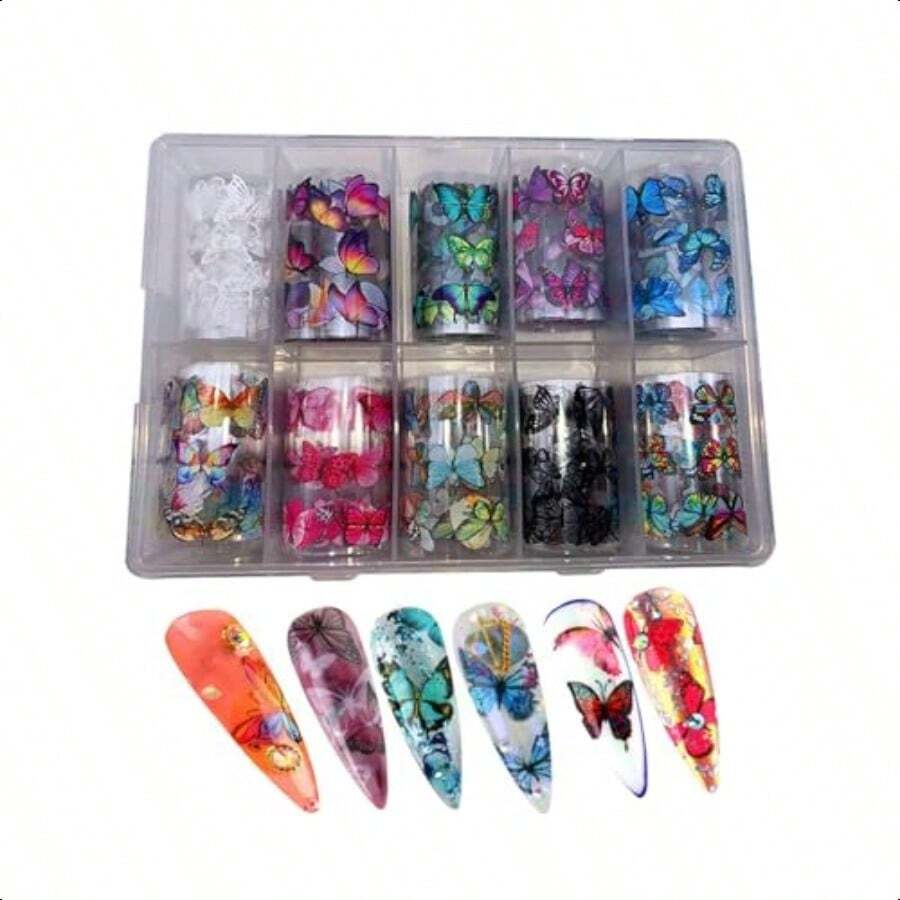Butterfly Nail Foil Nail Art Stiker Nail Flower Transfer Starry Sky Paper Olorful Nail Transfer Foils For Women Girls Fingernails Toenails Deorations-0346 - Bướm đầy màu sắc - Xem 1