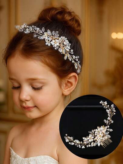 1 pièce Peigne à cheveux élégant fait main en perles de cristal et fausses perles, idéal pour un usage quotidien, l'école, les spectacles, les fêtes, les séances photo, une décoration à la mode et douce pour les filles