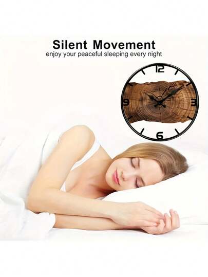 1pc Wooden Klok Silent Non Ticking Digital Tree Ring Round Moderne Home ation Living Room, Bedroom, Office Perfect Birthday s, ation, AA Battery Powered (Not Included), Room Clock, Durable Wood Structure, Interior er, ations view 7