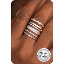 Milacolato Gold Silver Stackable Rings For Women - 14K Gold Plated Waterproof Stacking Thin Chunky Bands Cubic Zirconia Thumb Ring Set 2-4mm  Statement Promise Engagement Rings Size 5-10 - Nhiều màu - Xem 13