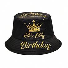 生日派对印花双面渔夫帽，户外旅行沙滩太阳帽