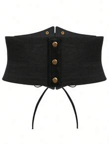 1 pieza Cinturón de cintura elástico con cordón para mujer, color negro, diseño minimalista adecuado para uso diario y disfraz de Halloween