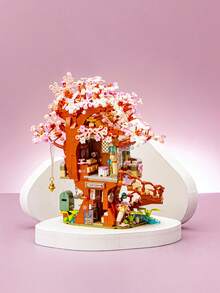 Juego de bloques de construcción en miniatura LOZ, decoración de escena callejera de panda, modelo de casa de árbol de flores de cerezo, recuerdo coleccionable, rompecabezas 3D de micropartículas, regalo del Día de San Valentín, regalo de cumpleaños para hombres y mujeres